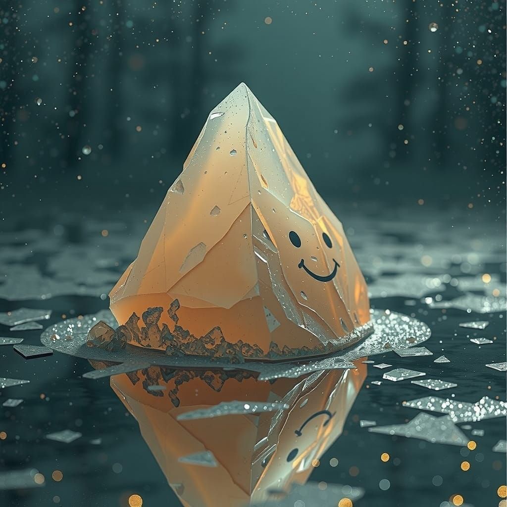 Gold Crusted Plastic Sculpture with Sleepy Face