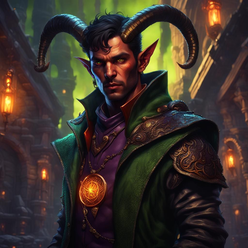 Tiefling Warlock in Dark Fantasy Style