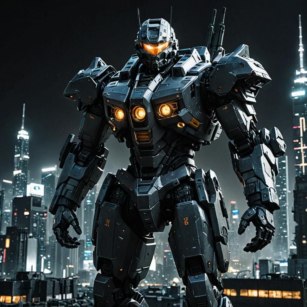 Armored Core Battles Futuristic Cityscape in Double Exposure