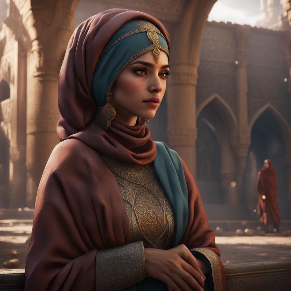 Detailed Matte Painting of a Muslim Girl