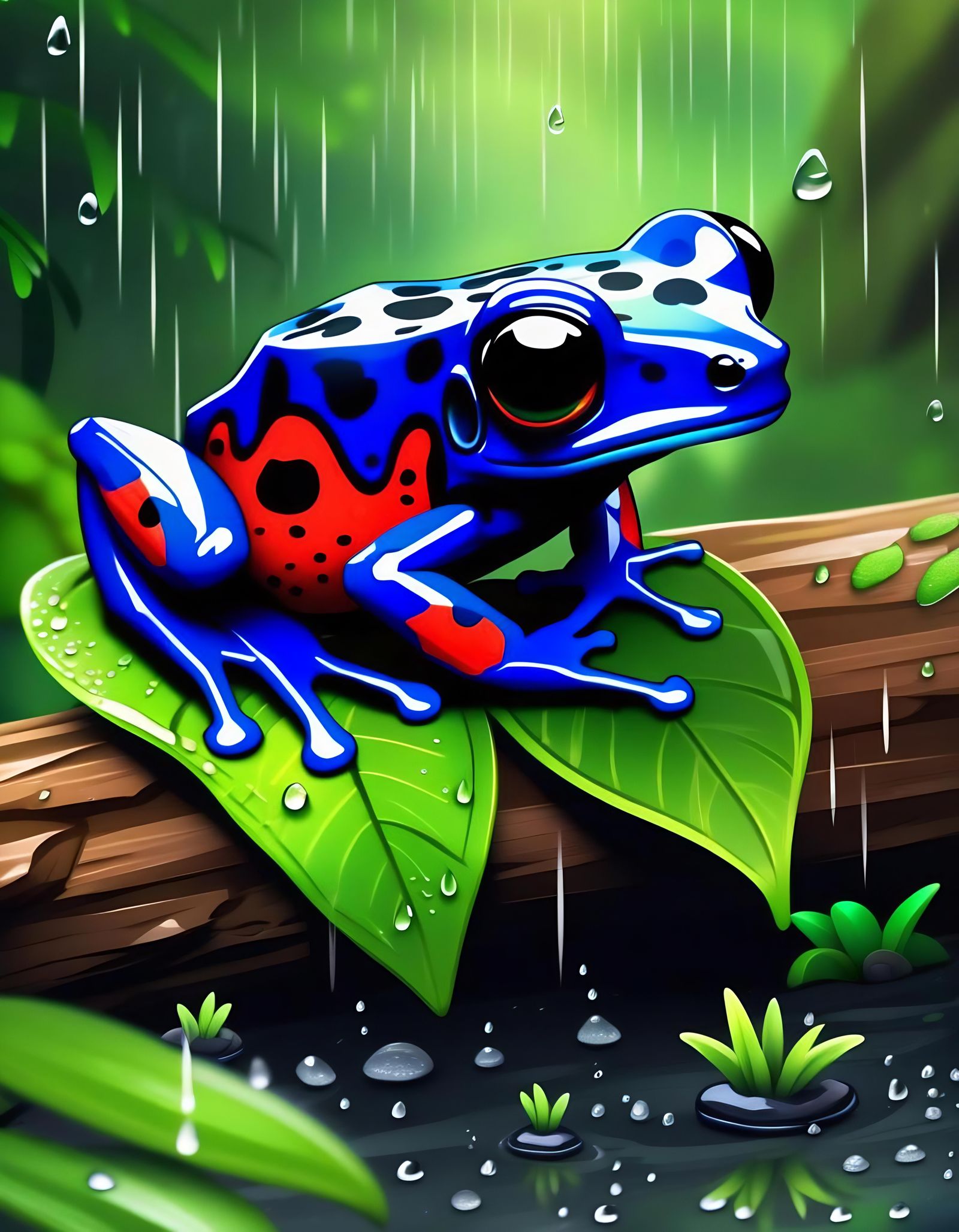 Chibi Poison Dart Frog in Rainforest Setting