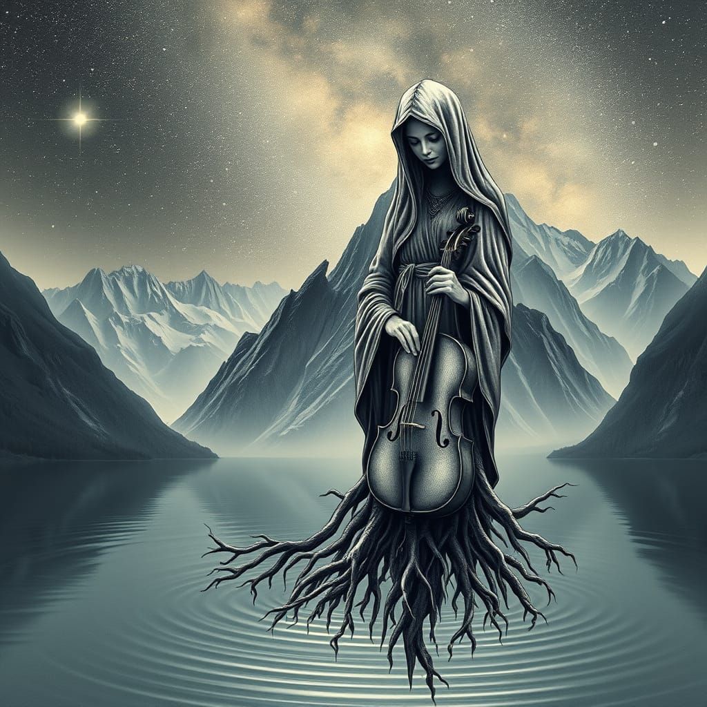 Celestial Mountain Goddess Mourning Over Crystal Lake