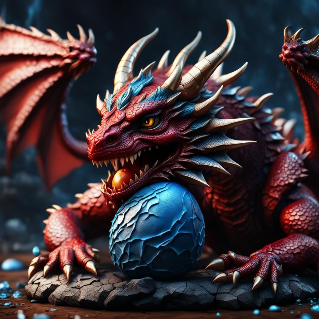 Crying Red Dragon with Cracked Egg and Rose