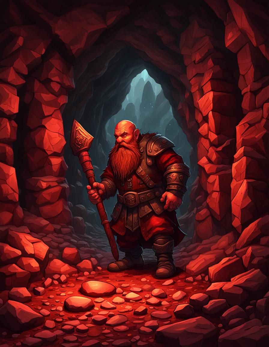Red Stone Dwarf in Dark Fantasy Cave