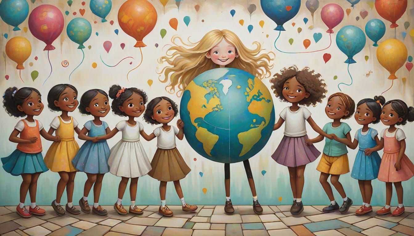 Joyful Diverse Children Dance Around Whimsical Globe