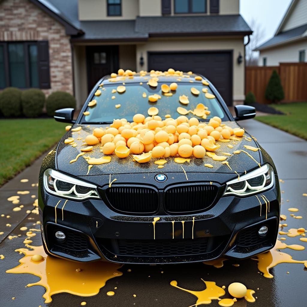 Egg-Covered Car Prank in Suburbia