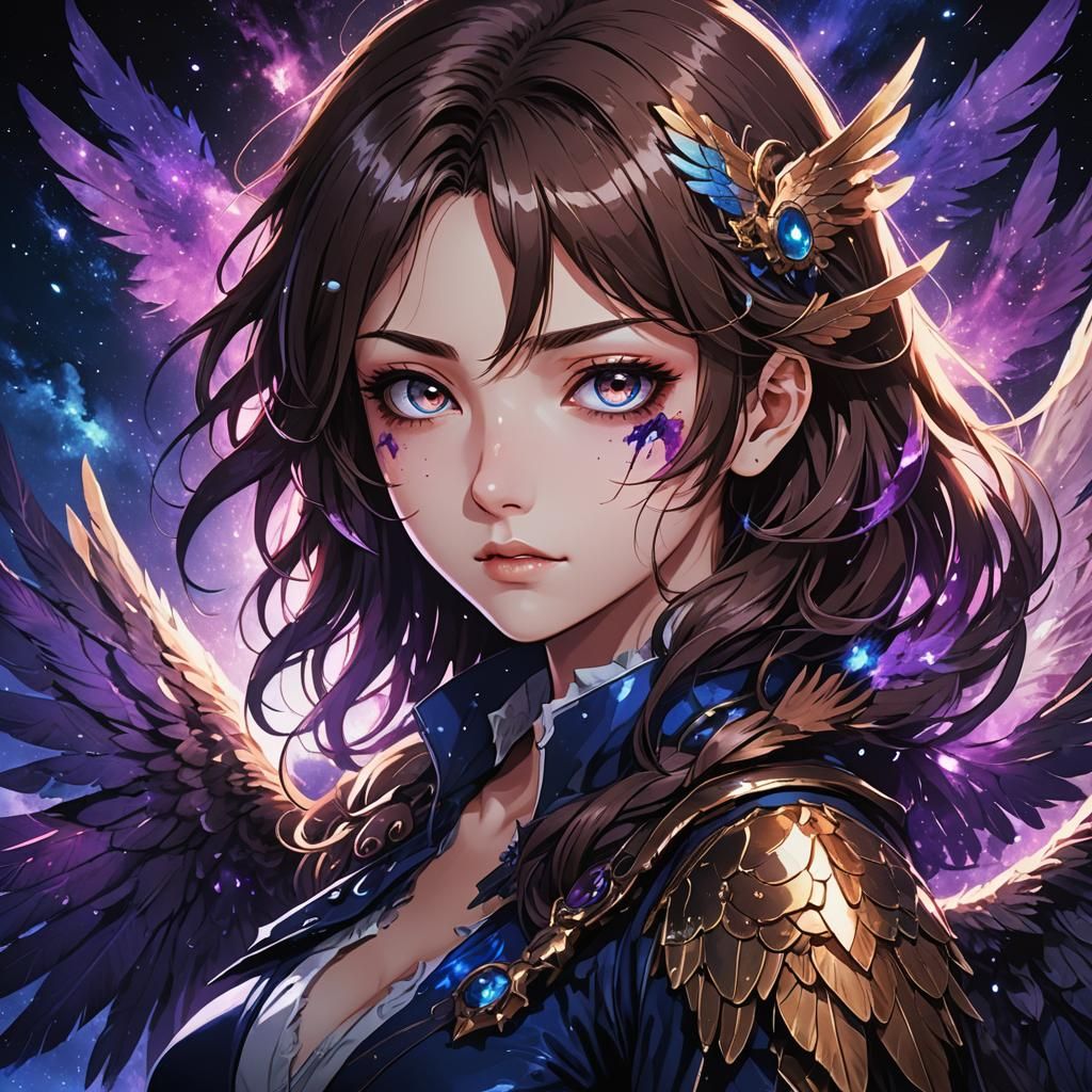 Anime Woman with Galaxy Wings in Studio Trigger Style