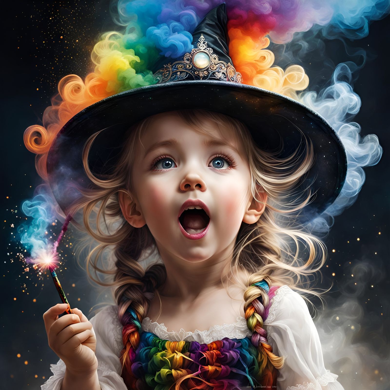 Surprised Rainbow Witch Toddler's Backfiring Magic