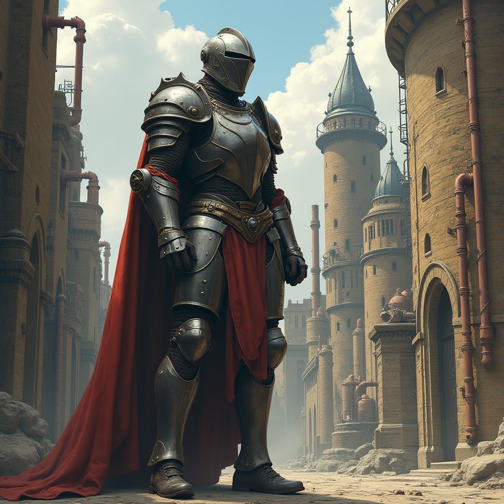Steampunk Soldier in Militaristic Capital City