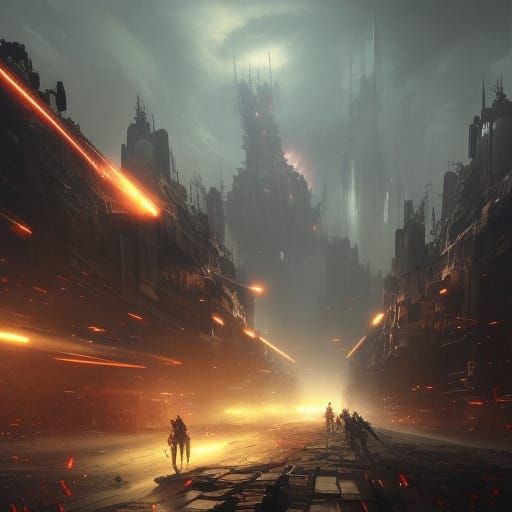 High Gothic Mecha Tank Division in War-Torn City