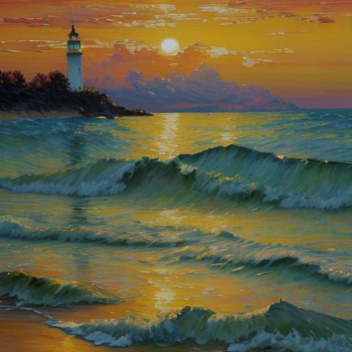 Vibrant Impressionist Sunrise Over Calm Ocean