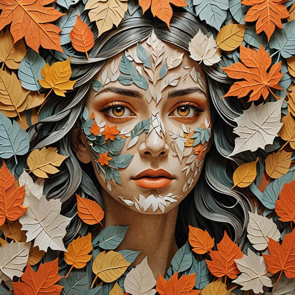 Surreal Collage Art: Woman in Half Winter, Half Fall