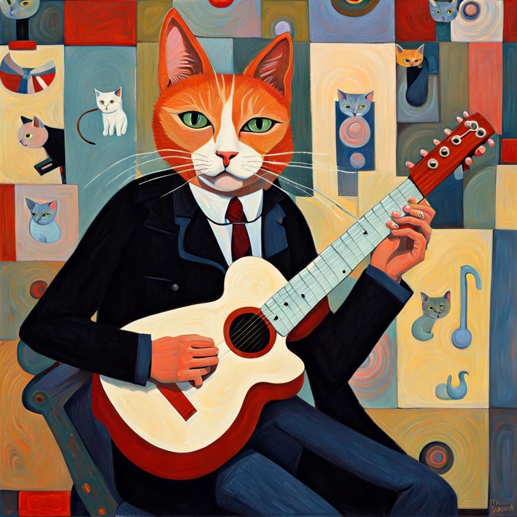 Cat Playing Guitar in Surrealist Style
