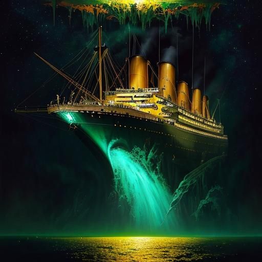 Titanic in Green Ocean: Surreal Photorealistic Concept Art