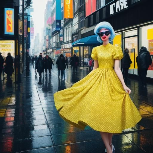 Pop Art Portrait of Woman in Yellow Dress