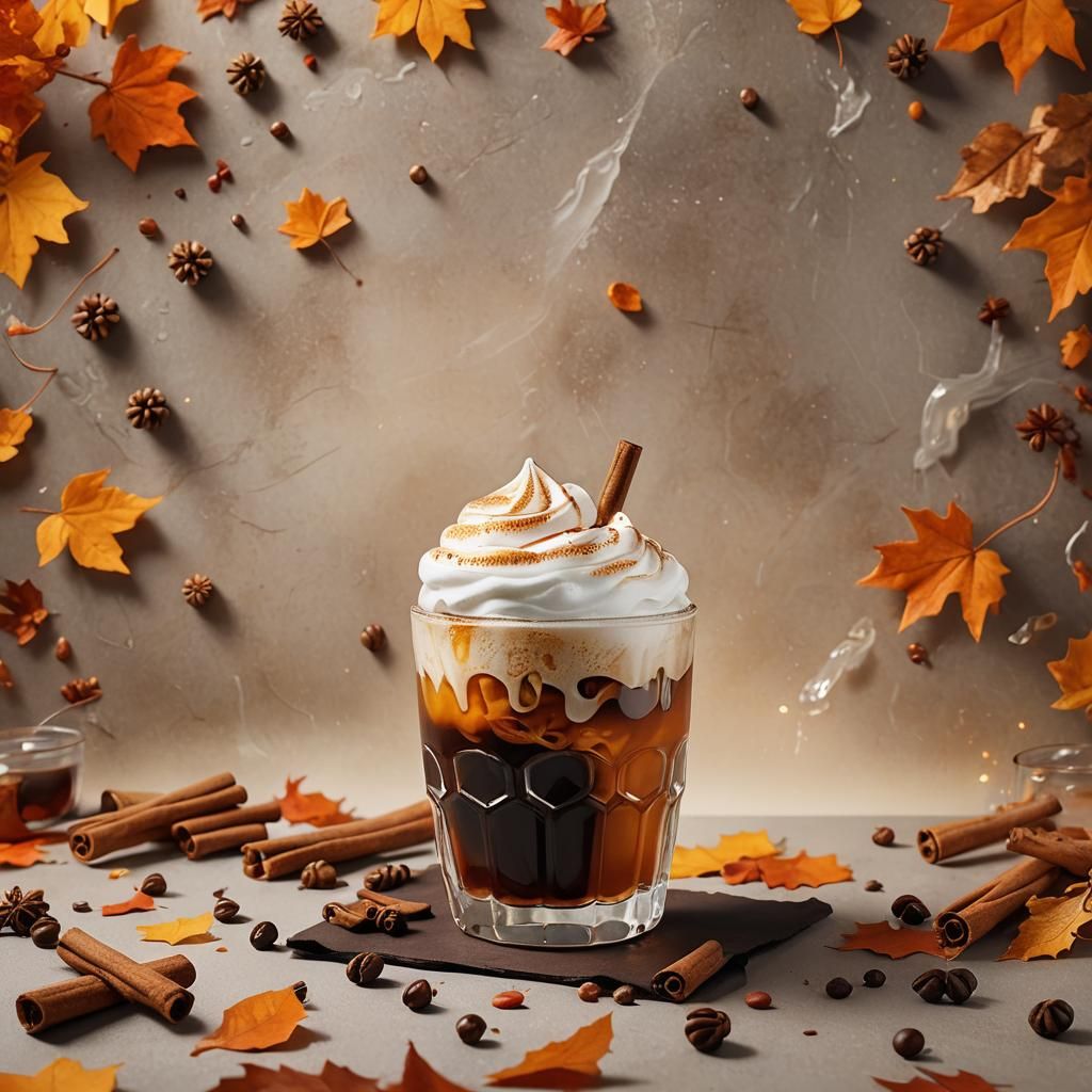 Pumpkin Cold Brew with Autumnal Digital Illustration