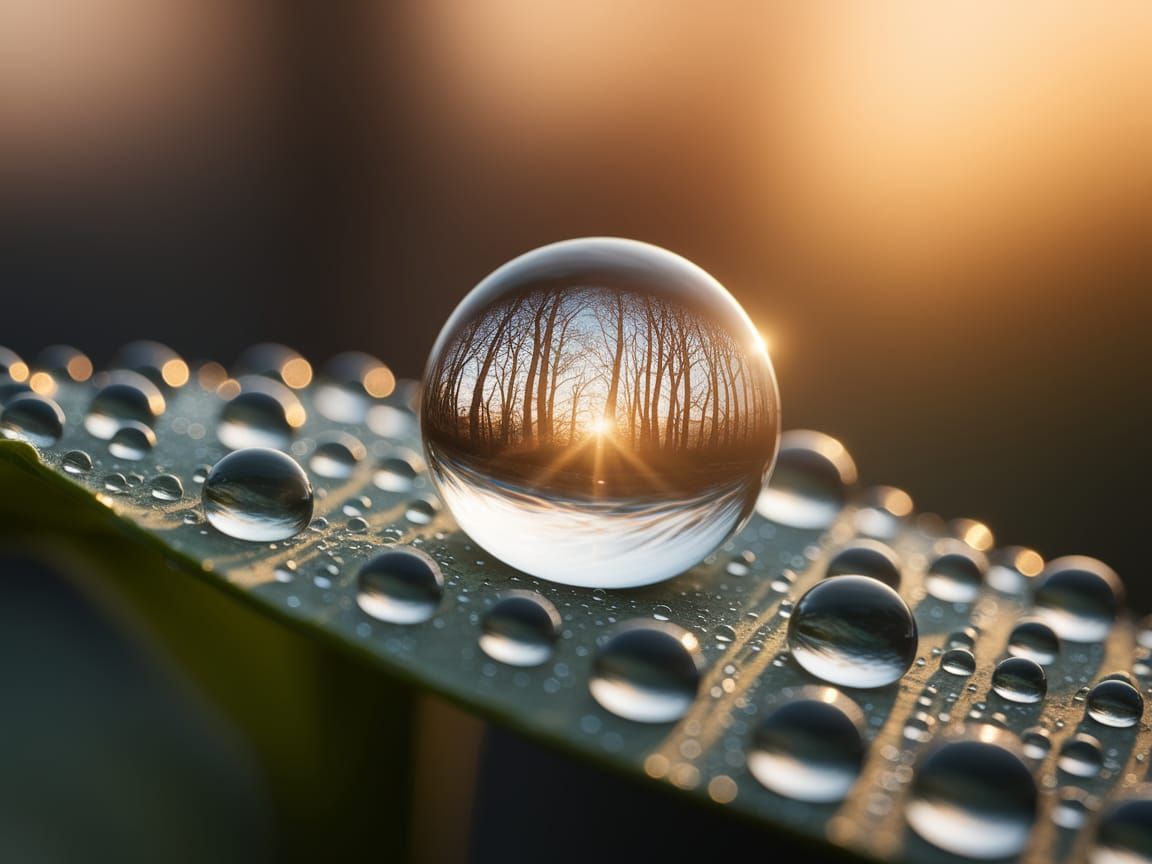 Surreal Sunset Reflected in Dewdrop