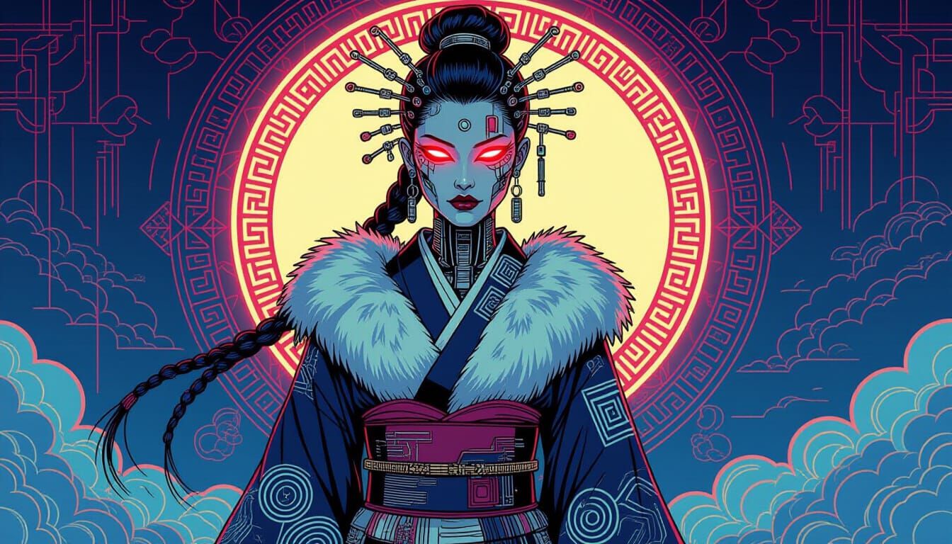 Cyborg Witch in Art Deco Baroque Ballroom