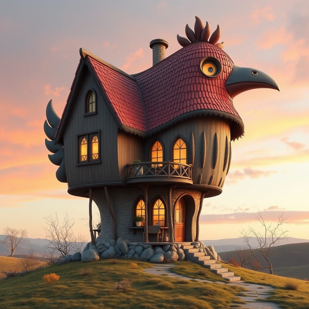 Fantastical Photorealistic Bird-Shaped House