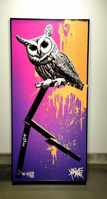 Owl in Splatter Art Graffiti Style