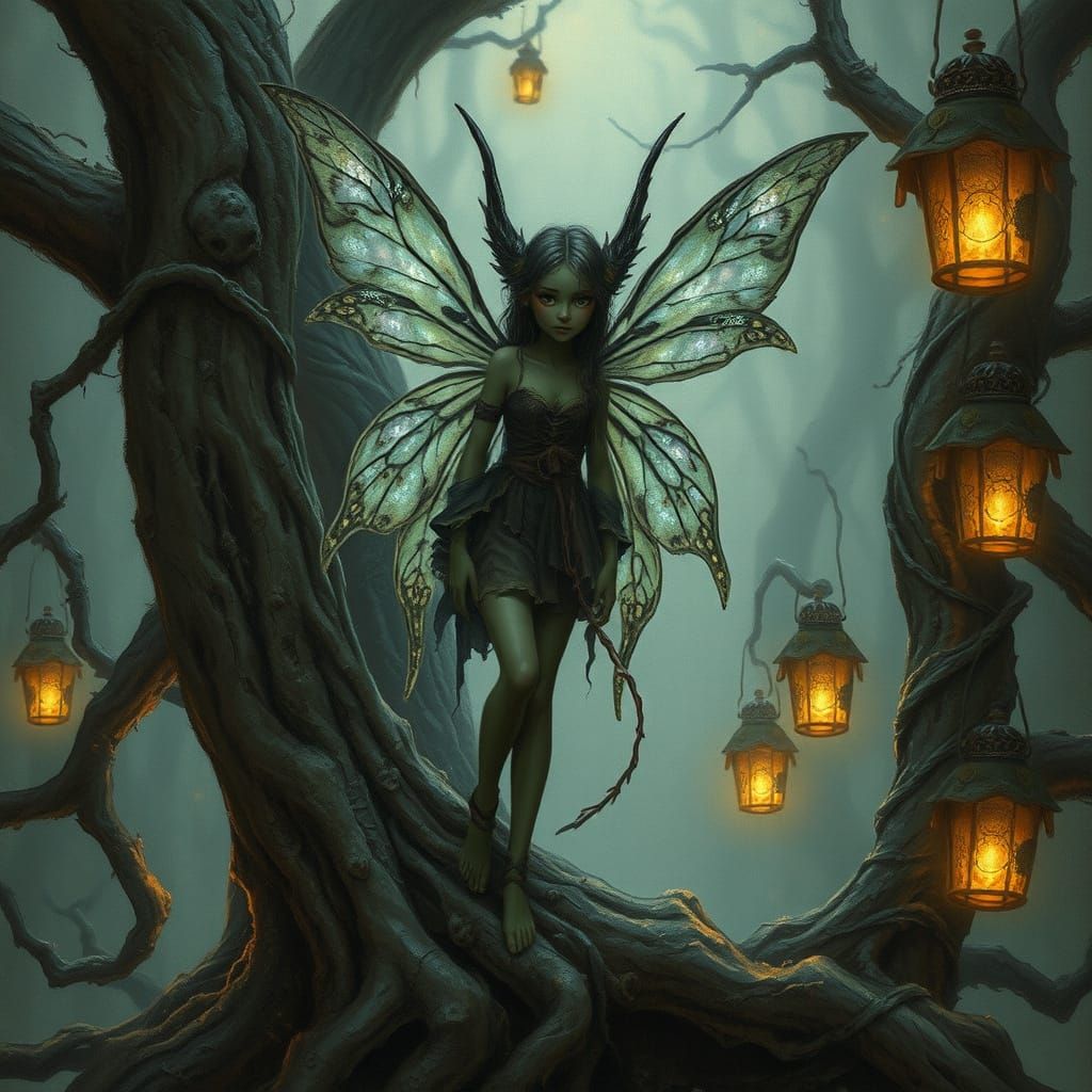 Dark Fairies in Mystical Realism Style