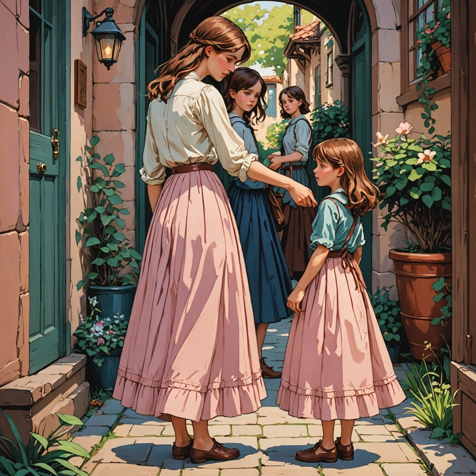 Girl Hiding, Waterhouse Style with Anime Influence