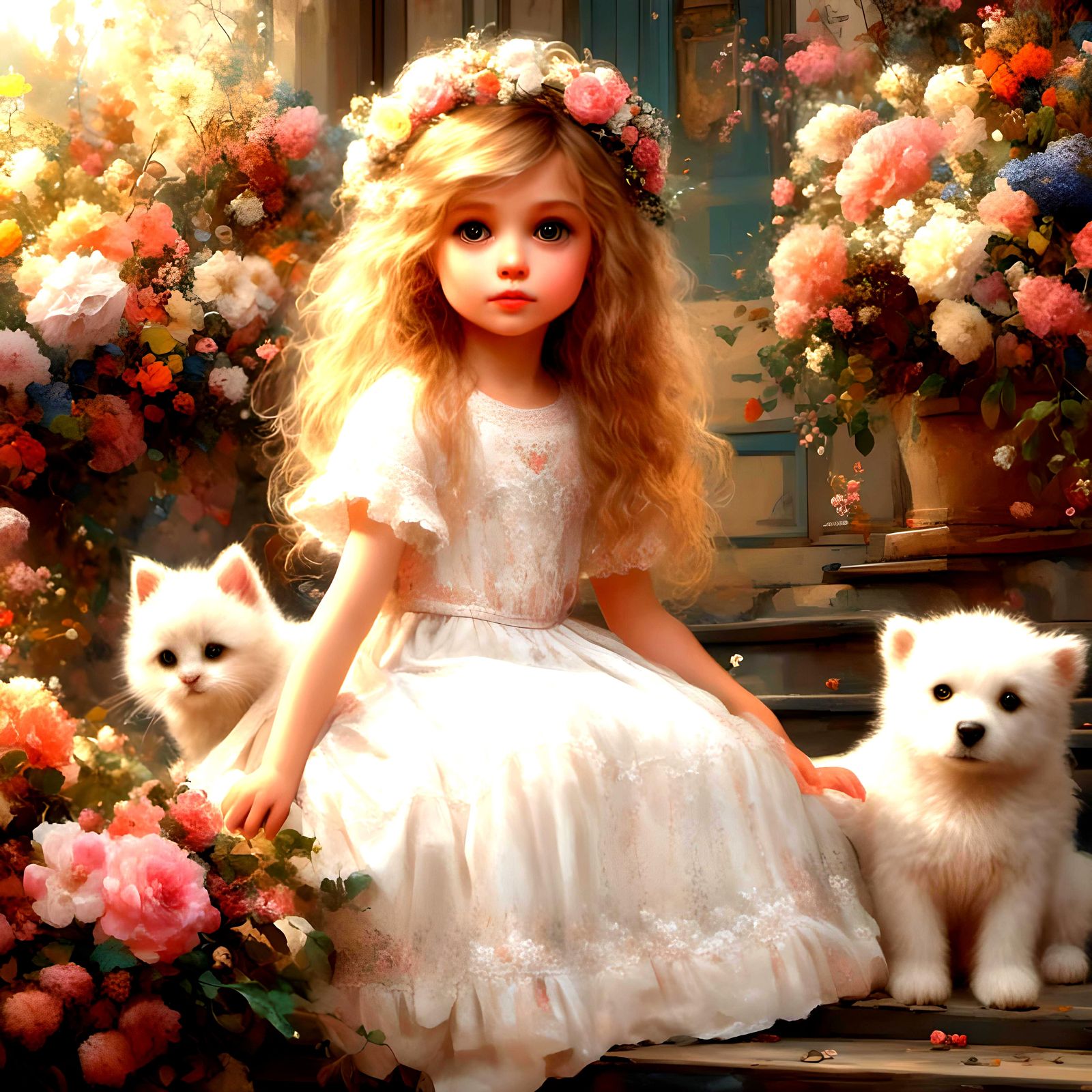 Cute Girl with Chihuahua on Porch