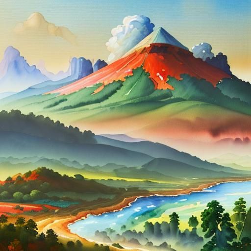 Coffee Landscape in Gouache and Watercolor Style