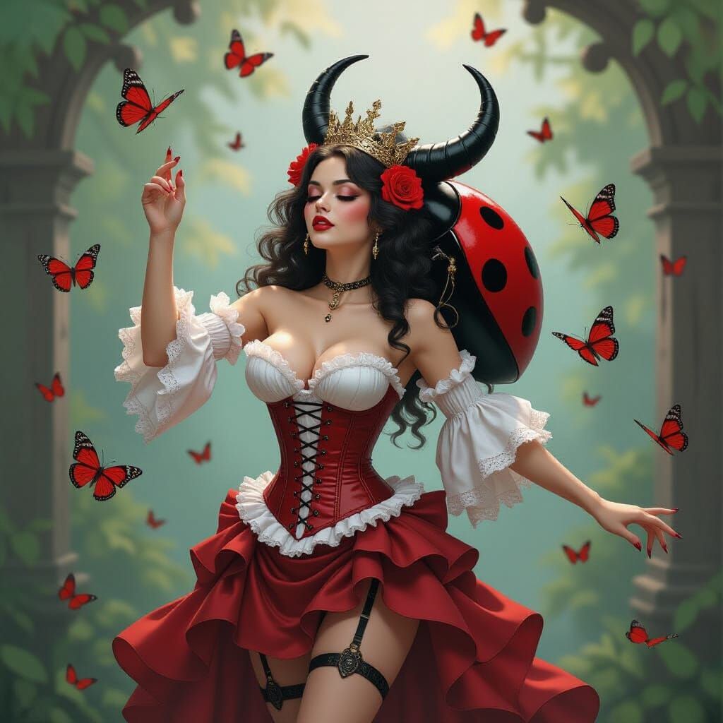 Burlesque Dancer Battles Butterfly Fantasies with Wild Bull