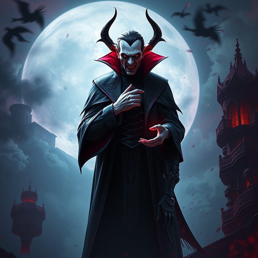 Ethereal Count Dracula in Vibrant Fantasy Realm