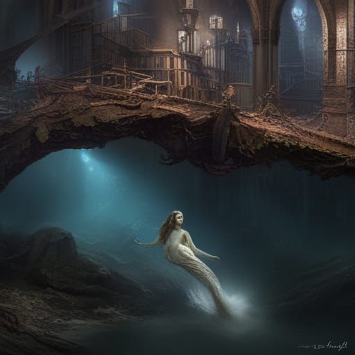 Mermaid in Sunken Amsterdam Ruins