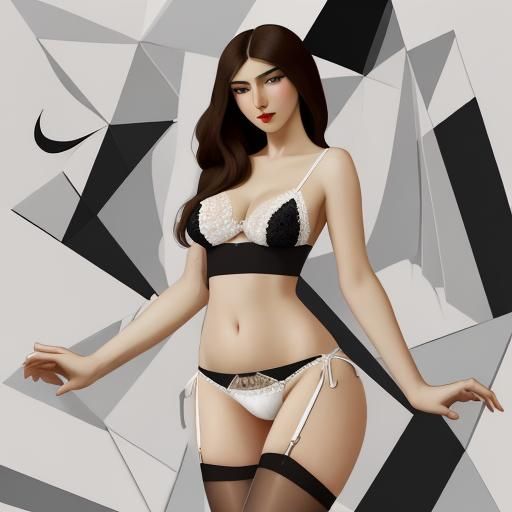 Brunette in Lace Bikini: Abstract Cubism Style