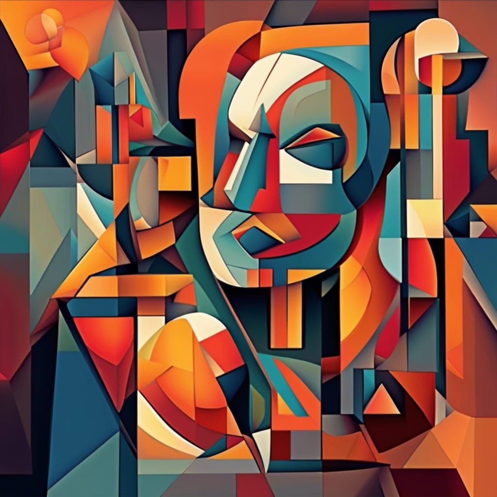 Geometric Line Art in Cubist Art Deco Style