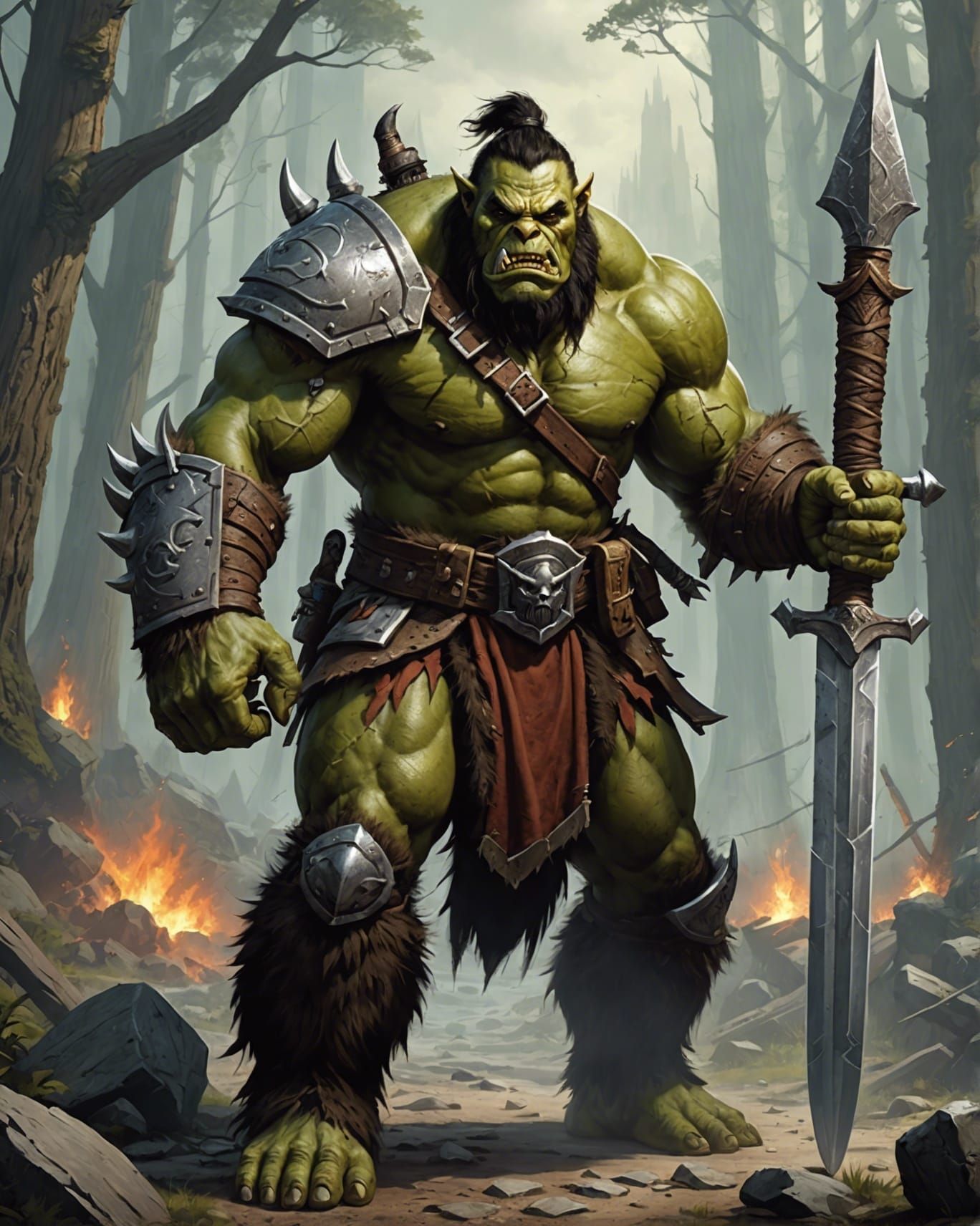 Fierce Orc Barbarian with Great Sword
