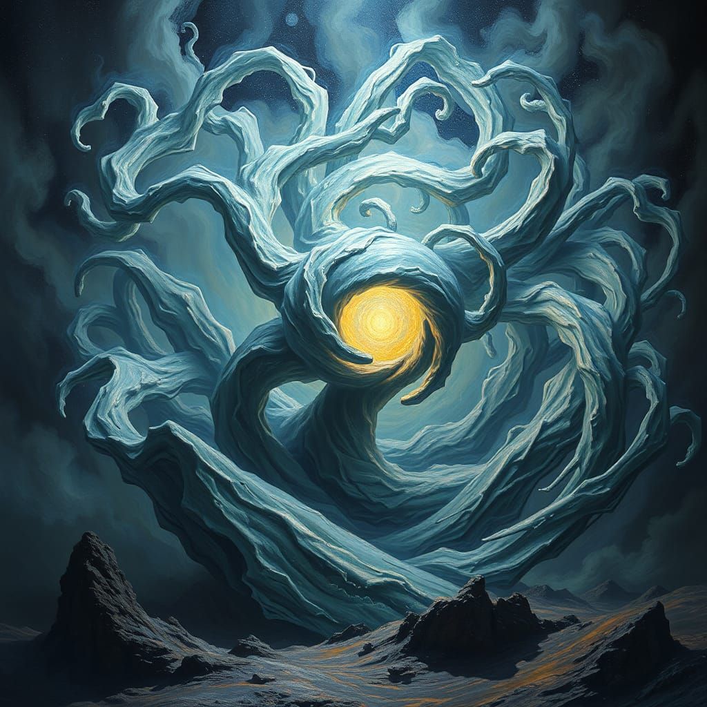 Ethereal Entity Warps Space-Time in Surrealist Style