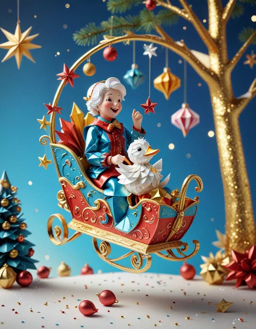 Playful Seniors Skydiving on Christmas: 3D Origami Papercraf...