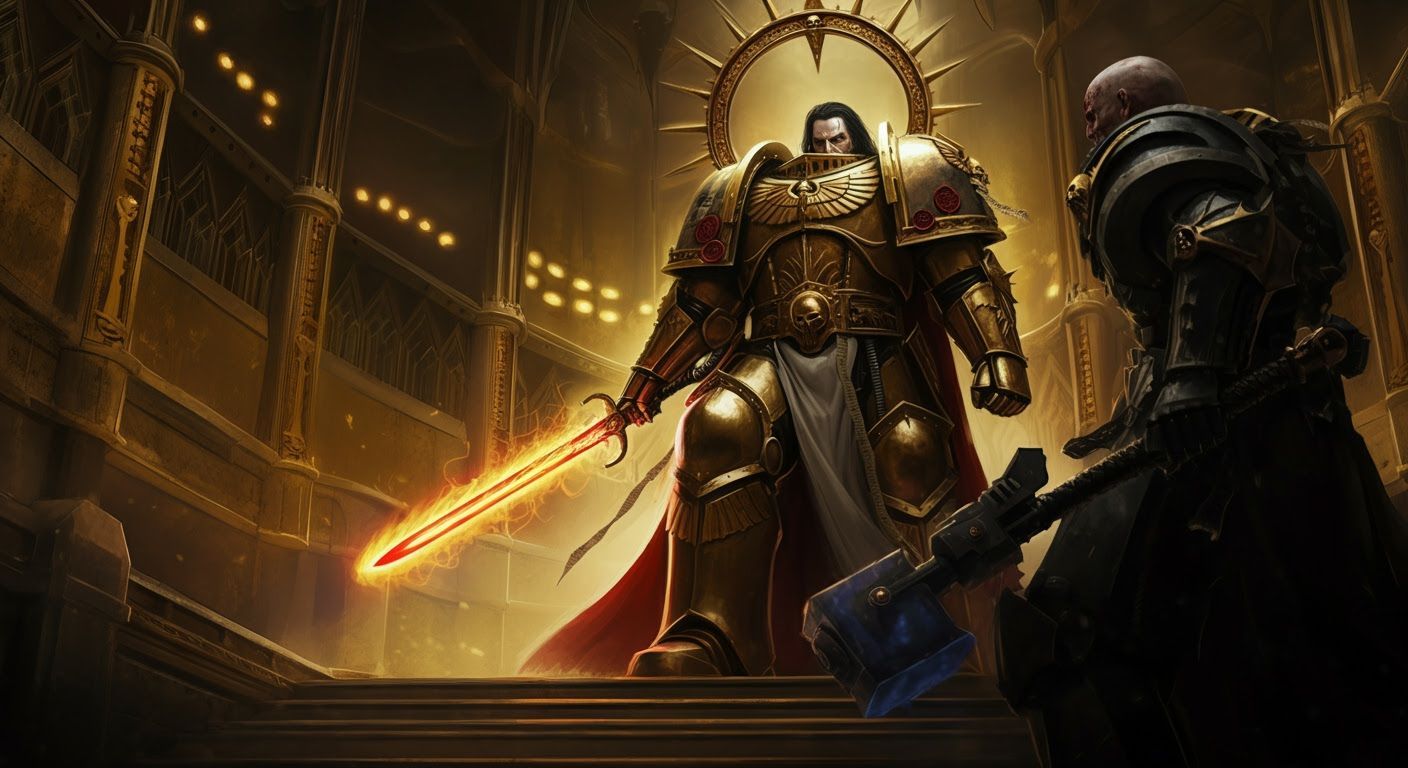 Epic Battle Between Warriors in Warhammer 40K Style