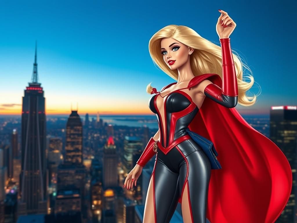 Superheroine Victorious on Metropolis Rooftop