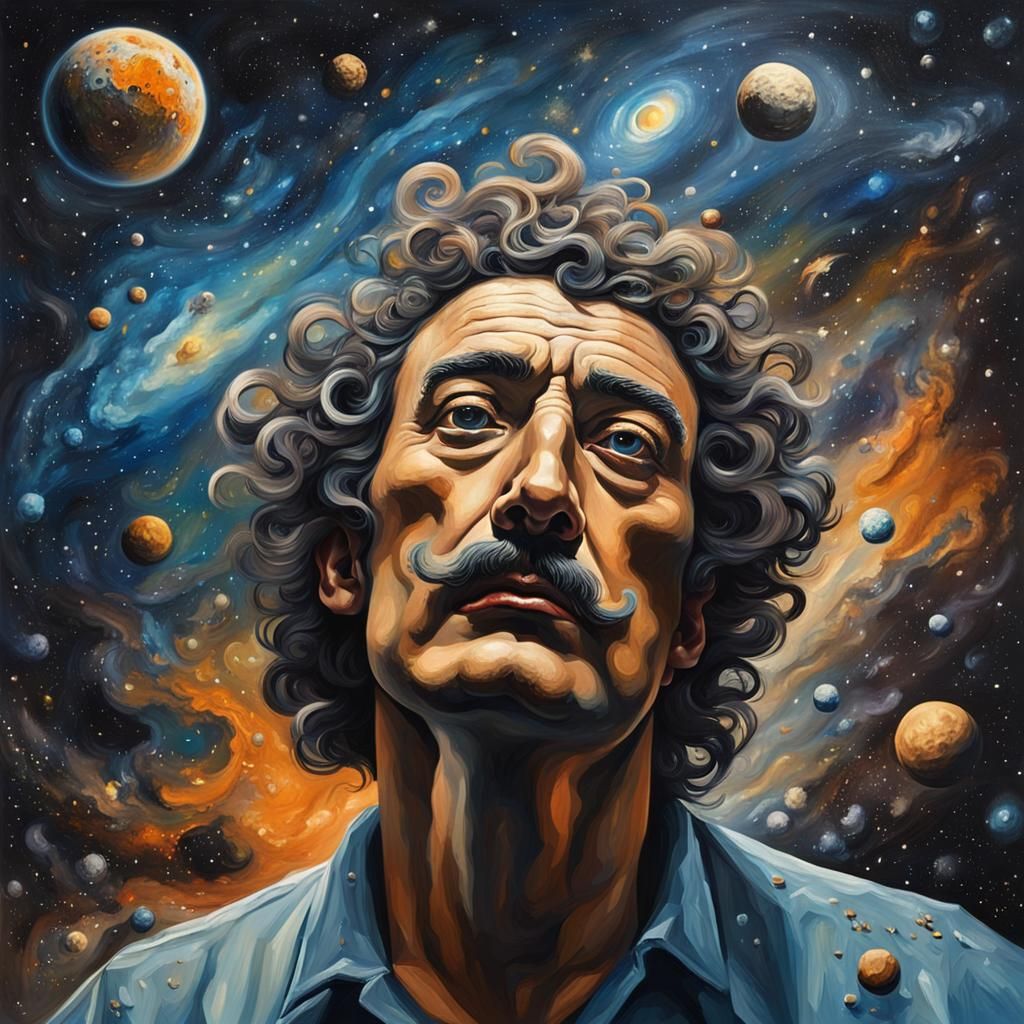 Surreal Galaxy Painter on Asteroid in Dali Style