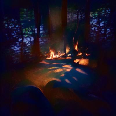 Campfire Gathering in the Woods at Night