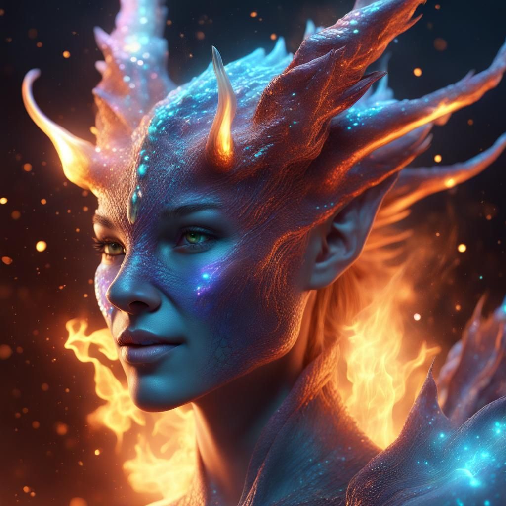 Dragon-Human Hybrid Wizard with Galaxy Sky