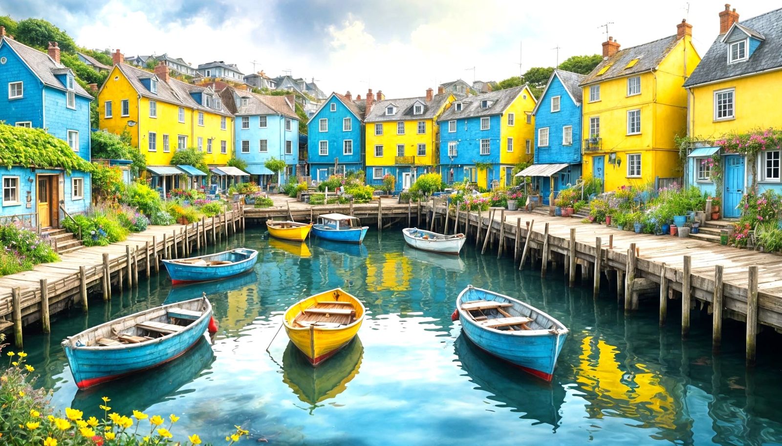 Peaceful Seaside Garden in Watercolour Style