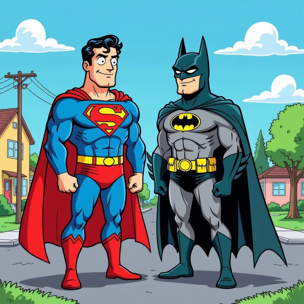 Superman, and batman as simpsons