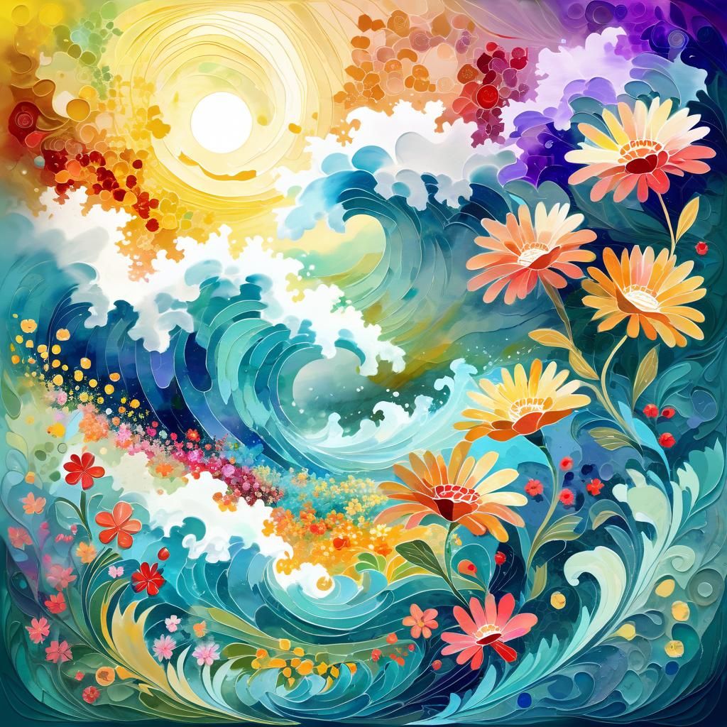 Dreamy Floral Serenity in Gouache Watercolor Style