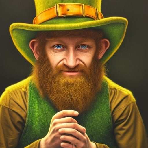 Detailed Leprechaun Portrait in Oil on Canvas