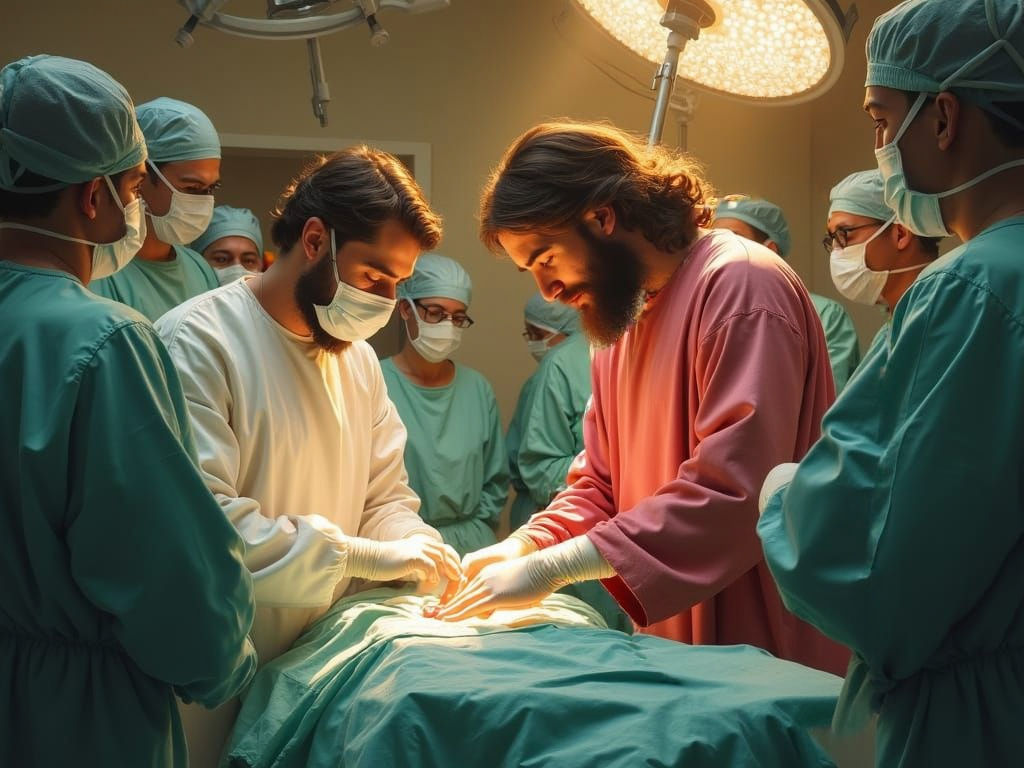 Jesus Christ Assists Surgeon: An Oil Painting