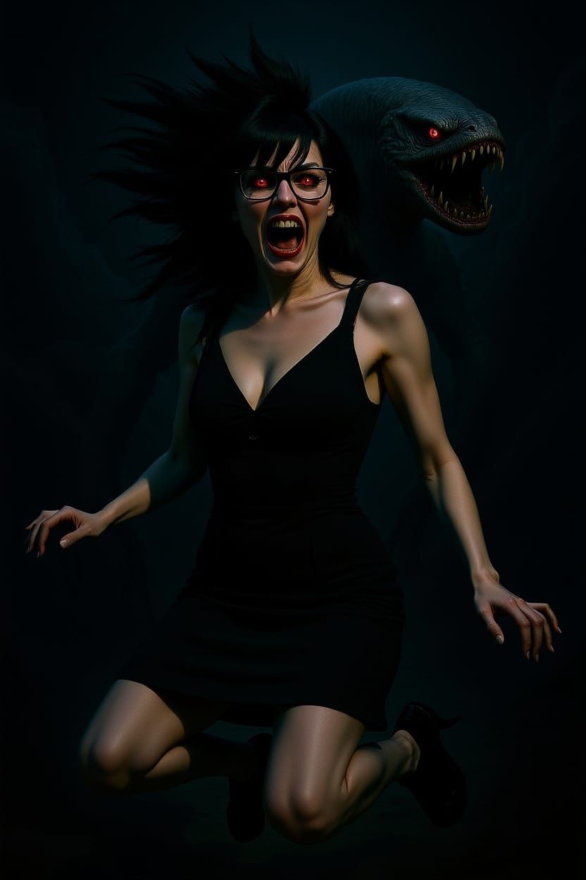 Woman Screaming in Terror Amid Cosmic Horror