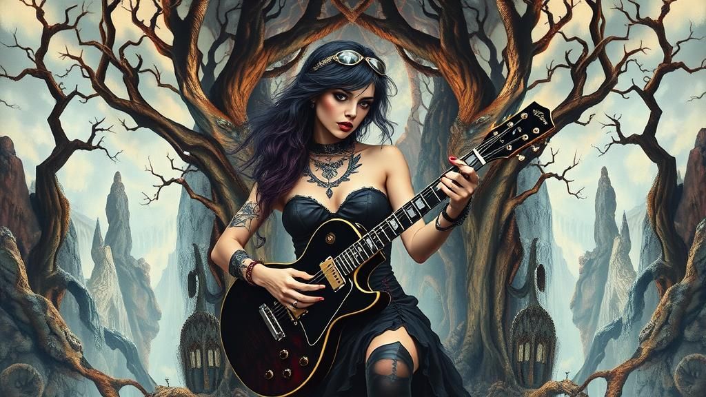 Gothic Rocker in Surreal Mirrored World, Impasto Gouache