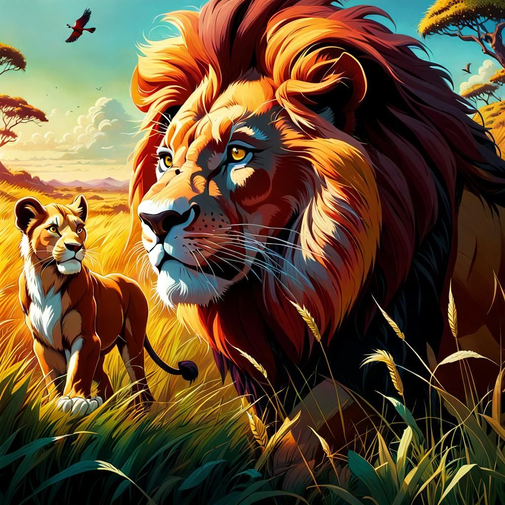 Simba's Lesson: Lion King Scene in Digital Art