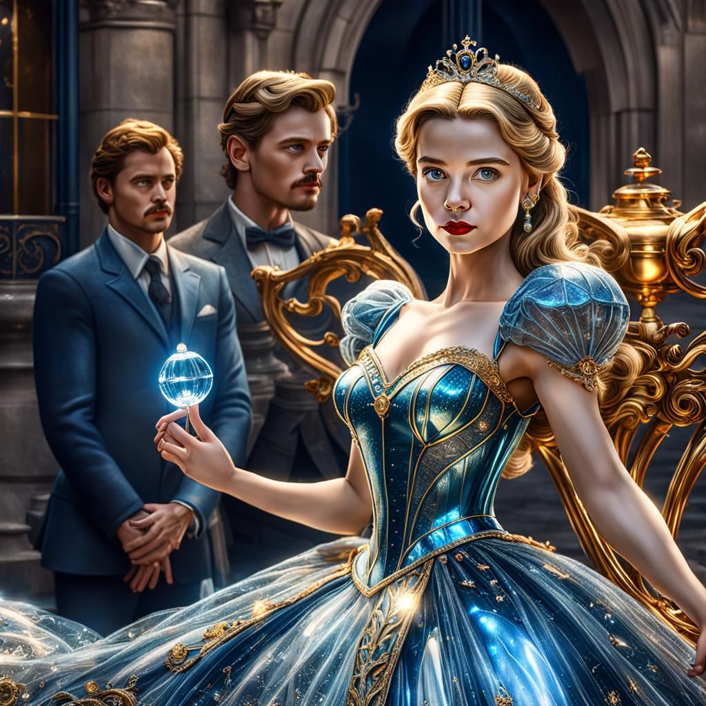 Hyperrealistic Cinderella in Glass Dress with Tesla Details